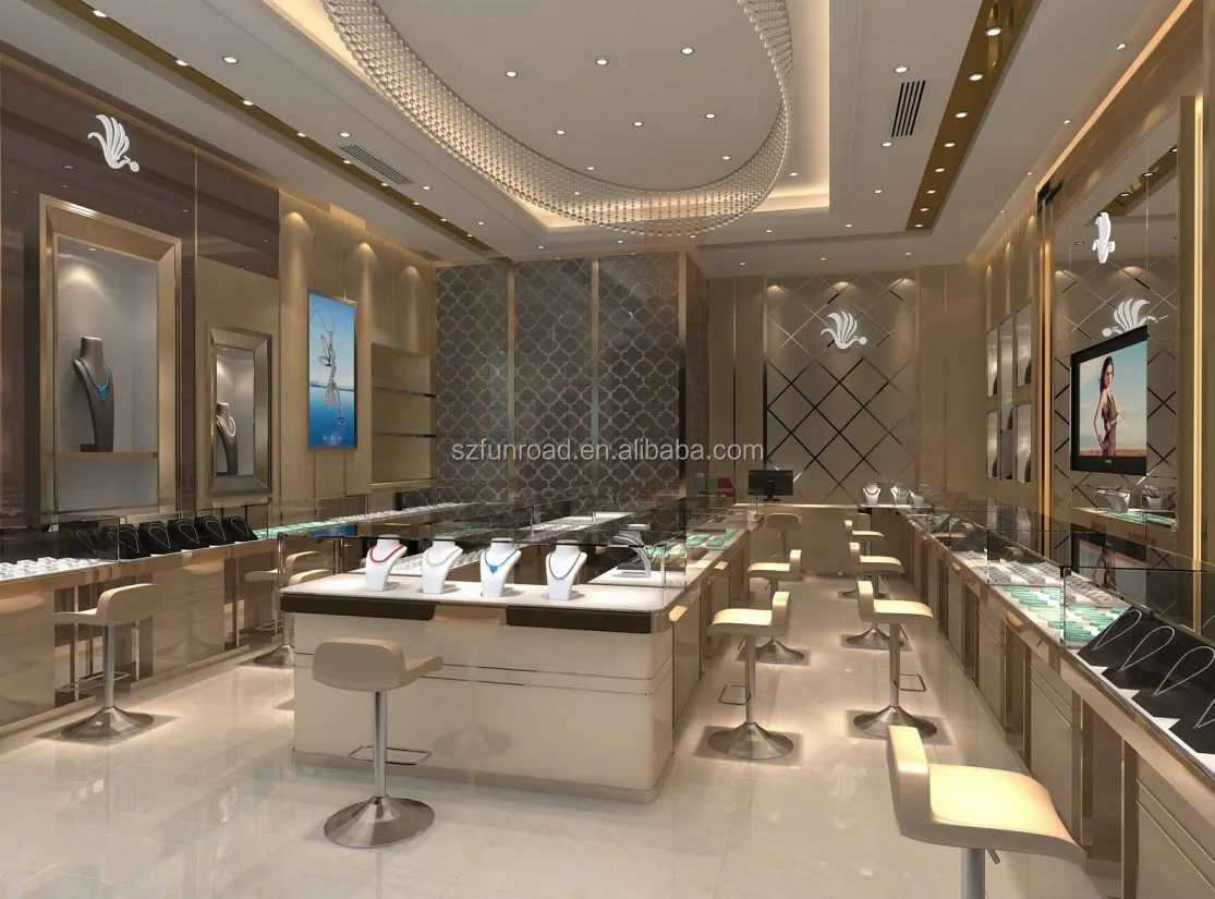 Mujiang design high quality glass jewelry display cabinet jewellery shop furniture design