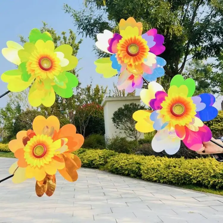 Professional Supply Brilliant double sunflower windmill light toy plastic windmill toy candy