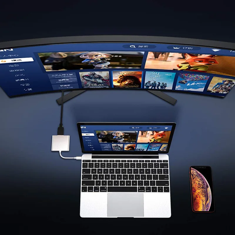 USB 3 1 Type-C к 4K многопортовый адаптер 3-в-1 с USB-C быстрой зарядкой и USB-портом 0