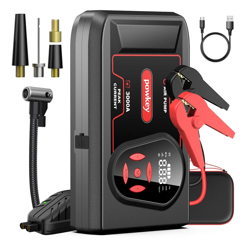 Factory hot sale high capacity jump starter 20000mah Power Bank 12V 3000A portable Car Battery Booster with air pump
