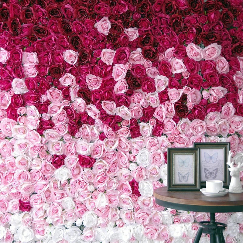 New Product Decorative Flowers &amp Wreaths Artificial Flowers 3D Silk Roses Panel Wedding Backdrop Flower Wall
