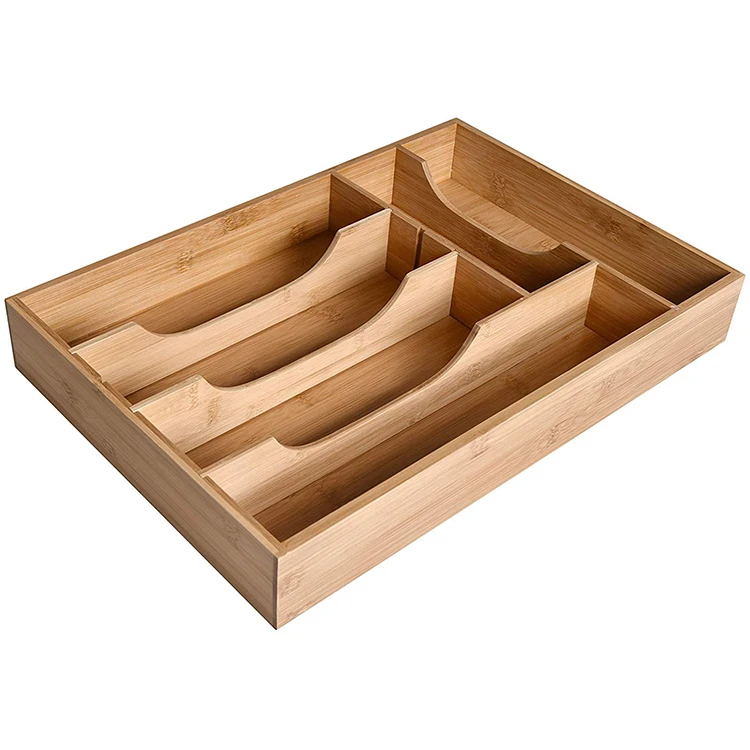 Large size bamboo cutlery tray with 6 compartments