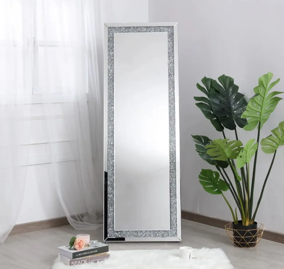 Home Decor Rectangular Crystal Mirrors Glam Style Stand Floor Mirror LED Dressing Mirrors For Shop Salon