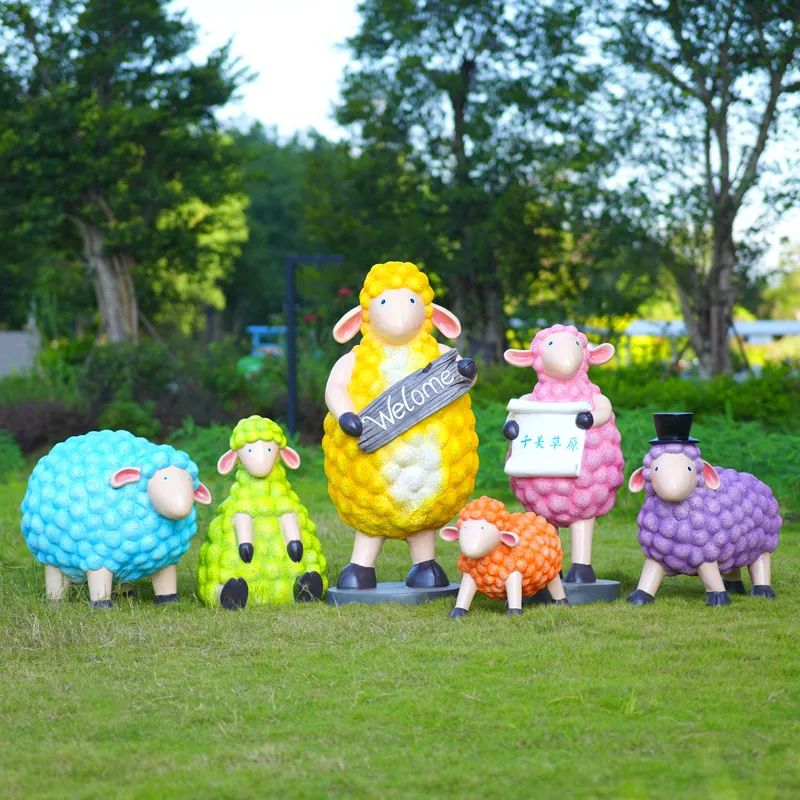 FRP cartoon sheep sculpture kindergarten outdoor ornaments garden courtyard lawn decoration landscape sketch