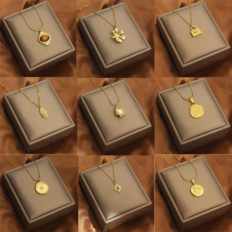 Fashion Jewelry Smart Flower Necklace Women Clavicle Chain Tiger Eye Stone Flower Pearl Pendant 18K Stainless Steel Necklace