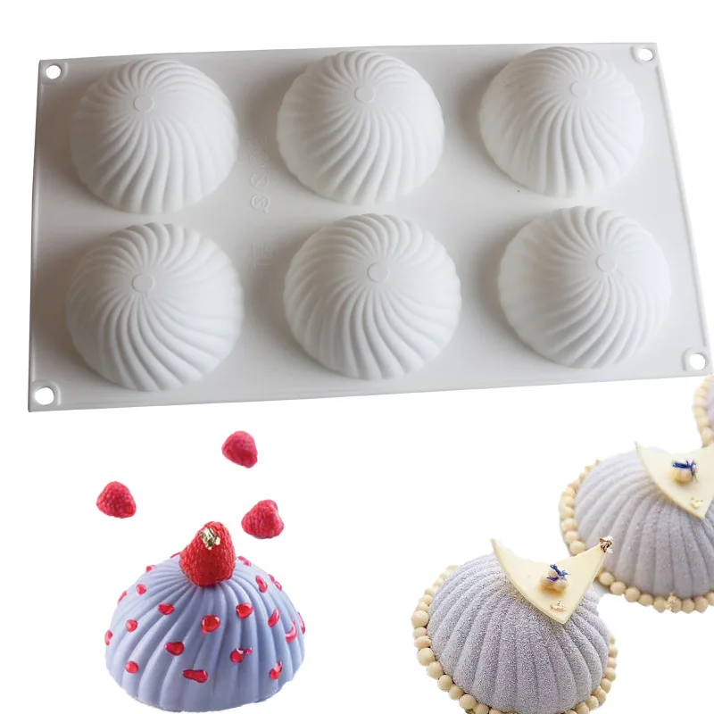 silicone mousse mold  chocolate brownie, jelly, ice cream,  6  cavity spiral cake mold
