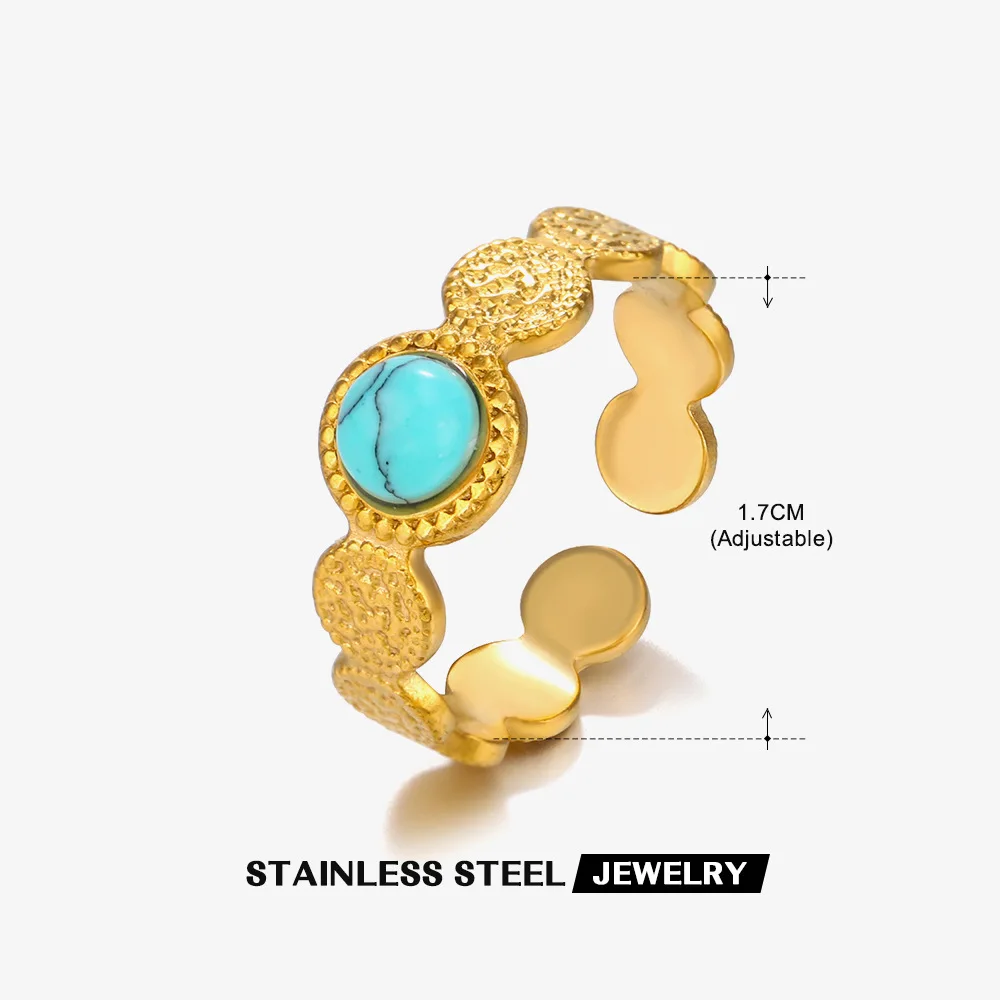 Non Tarnish Stainless Steel 18k Gold Turquoise Opal Open Finger Ring For Women Fashion Jade Crystal Natural Stone Knuckle Ring