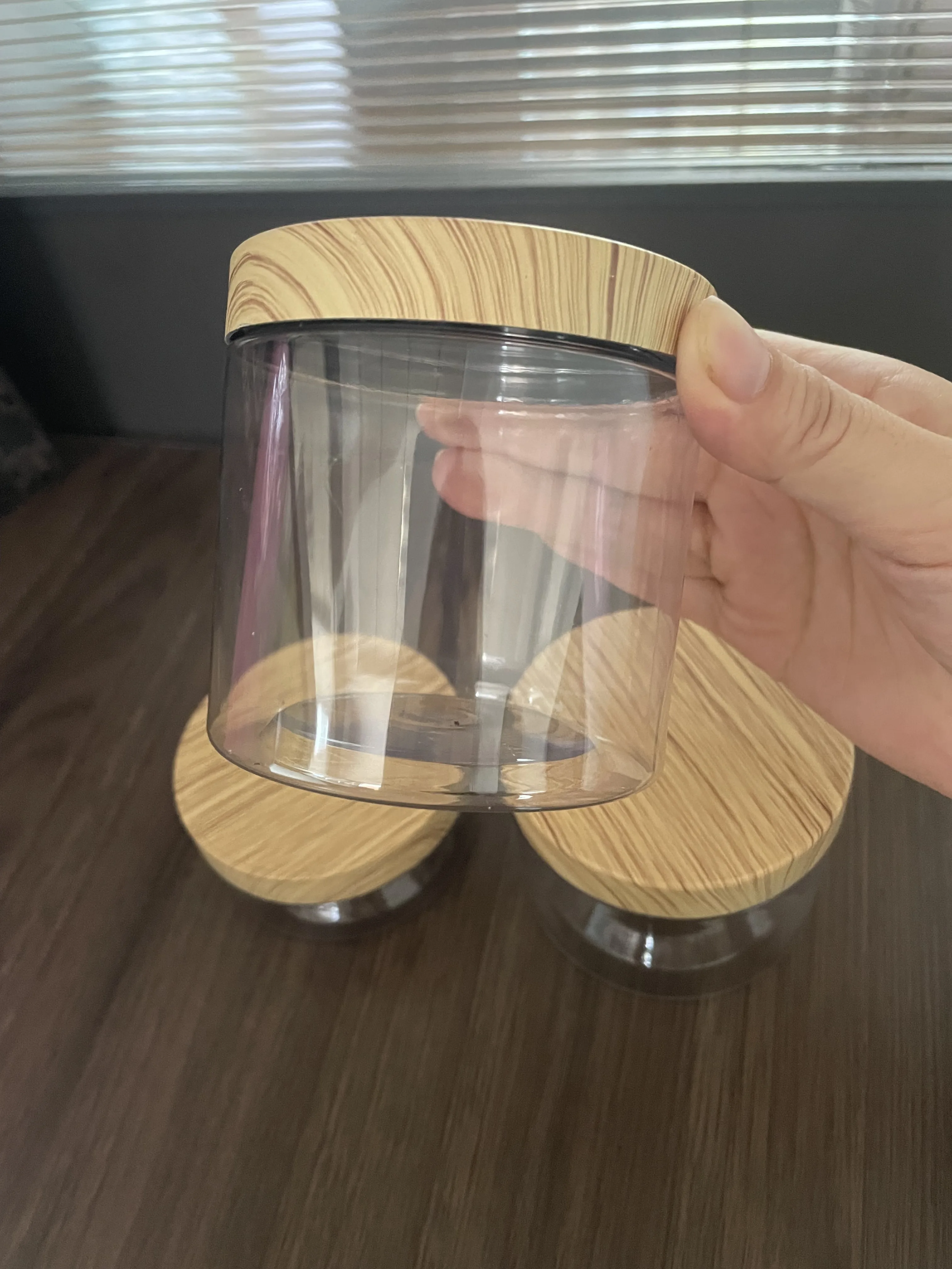 5oz 6oz 8oz 10oz 12oz 14oz 15oz 20oz 32oz  PET Plastic Jars With Bamboo Wooden Printing PP lid