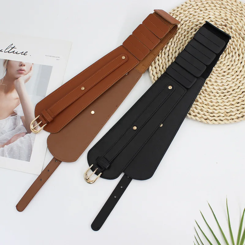 Western Style Wide Corset Belt  Elastic PU Waist Belt Dress Decoration Pin Buckle Belt