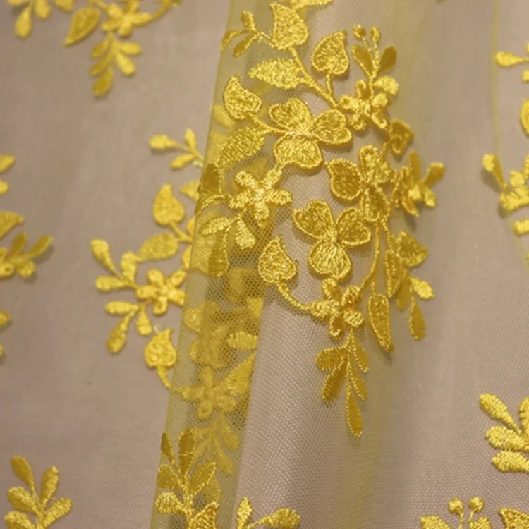  Top quality red flat flower embroidered tulle mesh embroidery fabrics for women