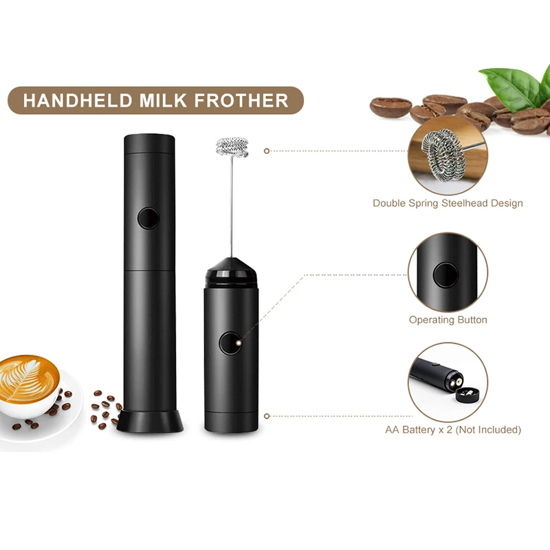 Battery operated electric stainless steel milk frother