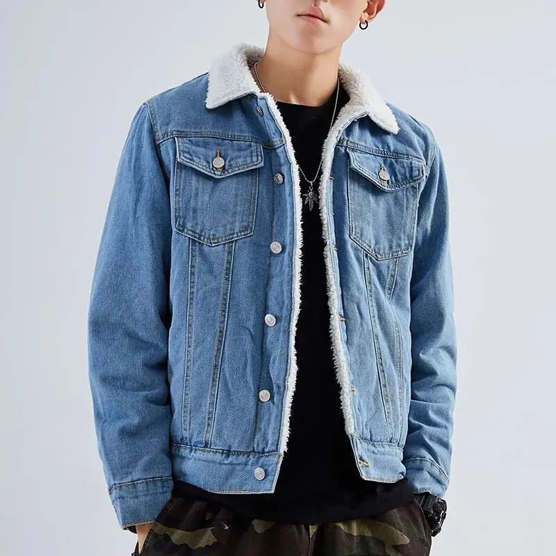 Korean Slim Wholesale Blue Thickened Cashmere Cotton Clothes 2024 Winter Flannel Windbreaker Jacket For Men