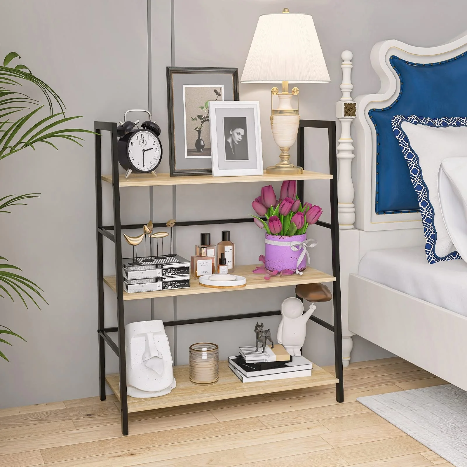 Custom Wooden Bookshelf Low Ladder Rack Iron Bookcase Small Book Shelf Wall