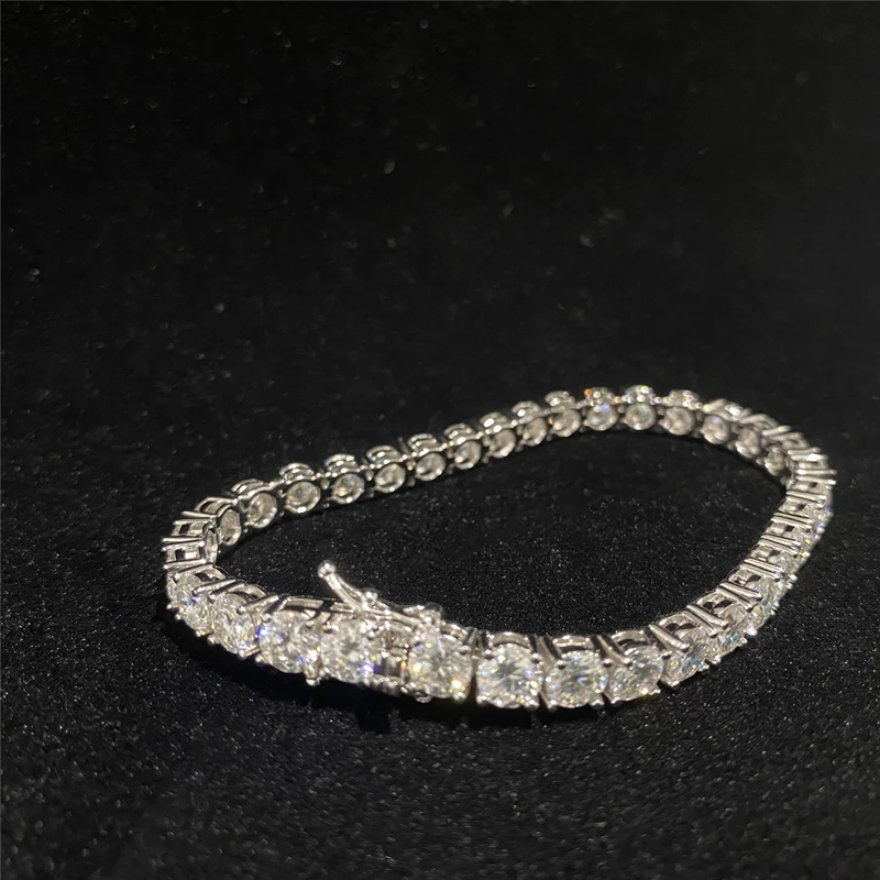 Round Cut Moissanite Diamond 2-6.5mm Hip Hop Jewelry Tennis Bracelet Iced Out 925 Sterling Silver VVS Moissanite Tennis Chain