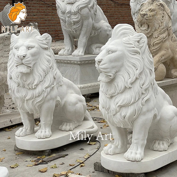 Wholesale Hand Carved Life Size Front Door Lion Statue Sculpture in Marble