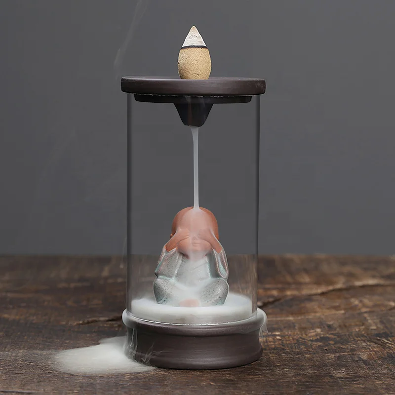 Buddha Smoke Fountain plastic glass Design Ceramic  Backflow  Incense Holder Burner Waterfall