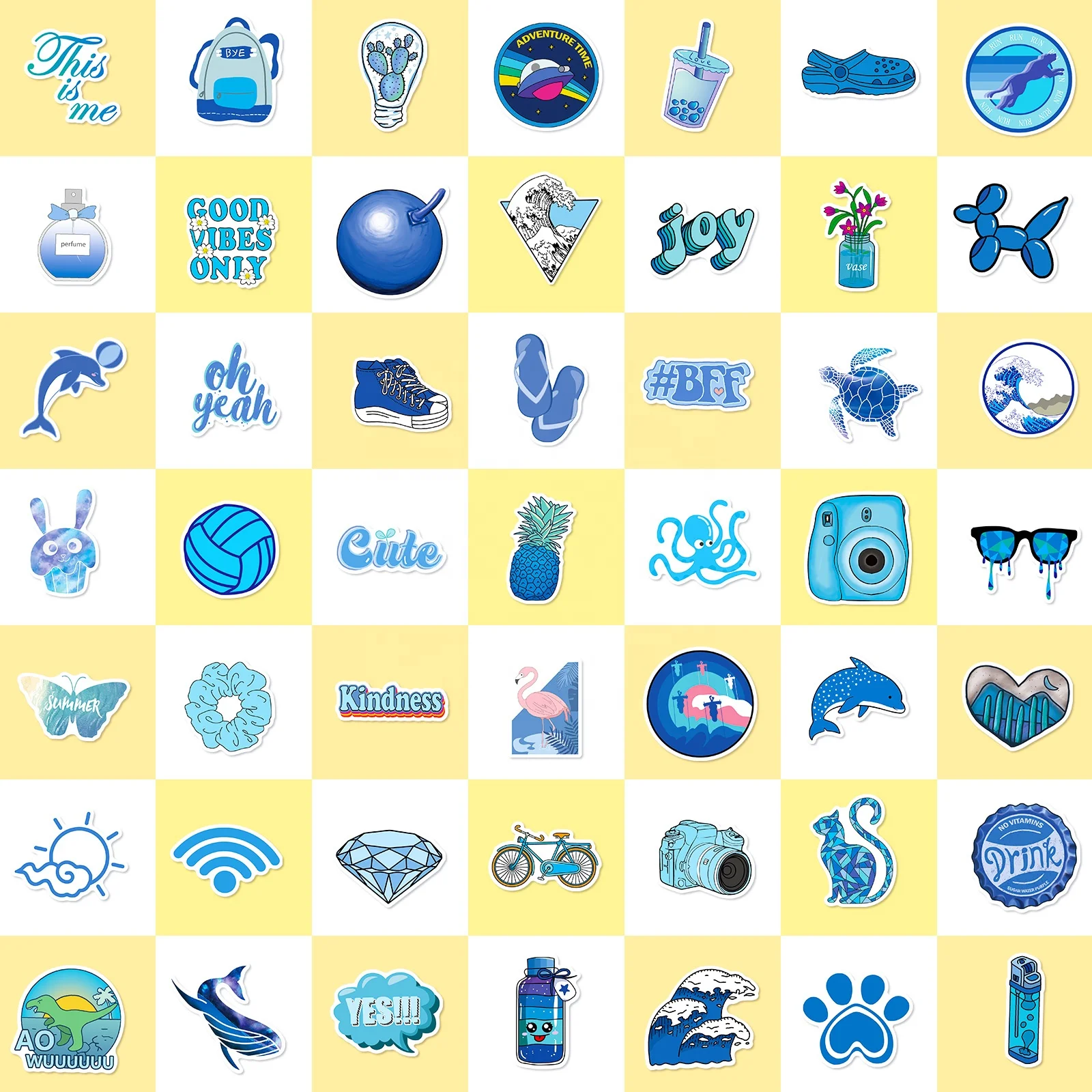 50pcs Blue Cute Stickers, Waterproof for Laptops,  bottles,  Luggage, Cars,  Gift Favors & Decor, T01040670