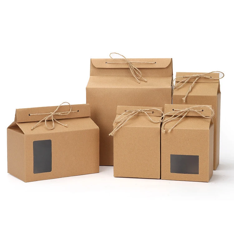 
Переработанная пустая коричневая коробка из крафт-бумаги с окошком из ПВХ для конфет 