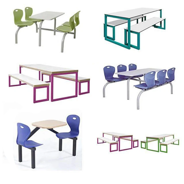 High Quality 8 Person Seat School Dining Table MDF Dining Table Chair Set Conjoined Cafeteria Mobile Table