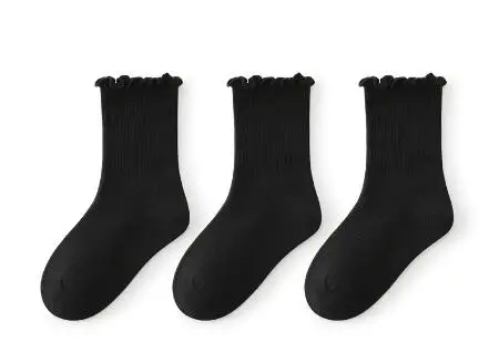Fashion Sweet Black White Children Girl Socks Custom Cotton Crew Kids Slouch Sock Wholesale