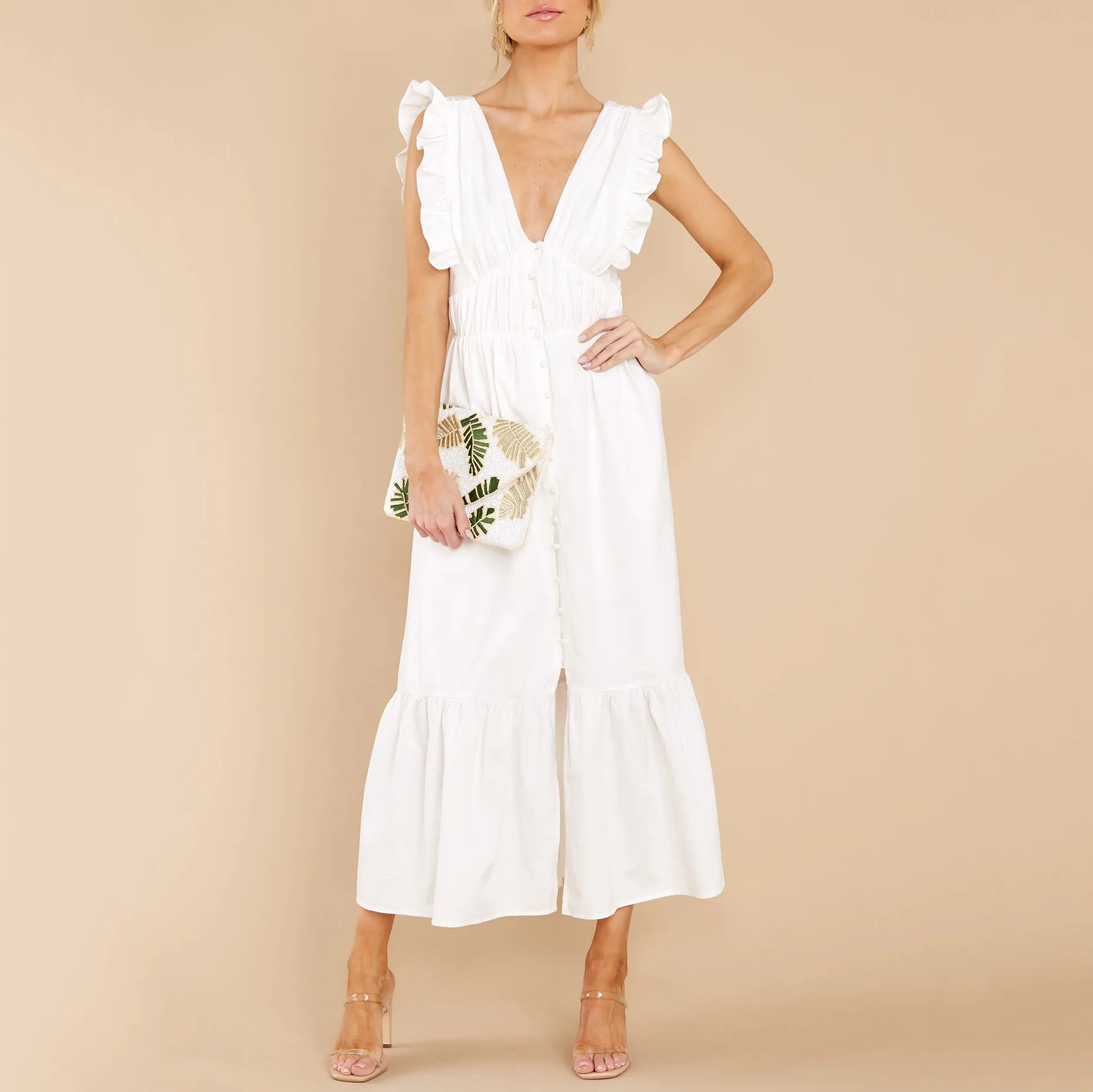 Fashion Women Manufacturers Clothing Custom Ladies Summer White Decoration Solid  Casual Style With Sexy Maxi Dress