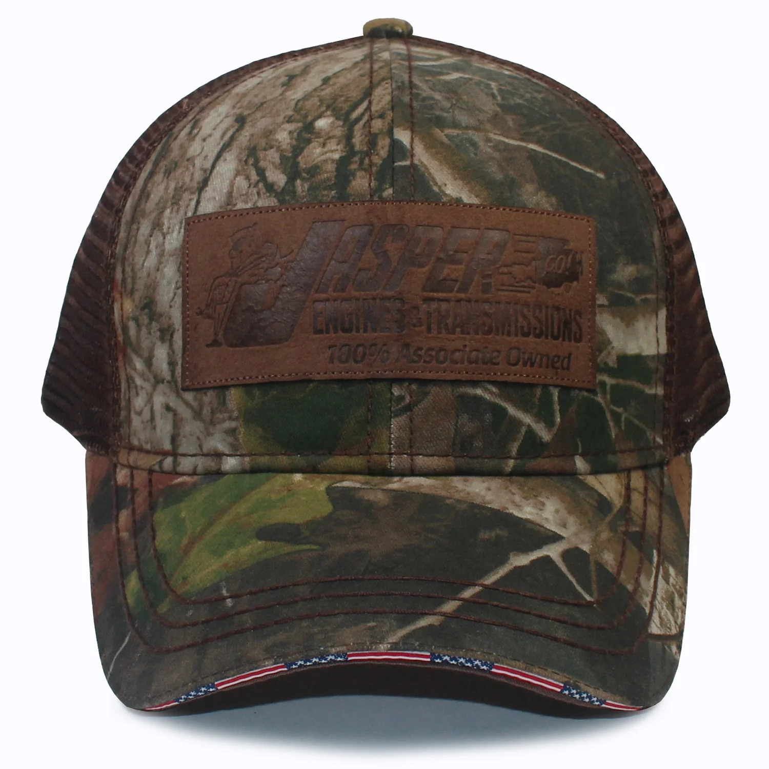 Structured Leather Patch Camo Baseball Cap Adjustable Closure - Performance Hat for Outdoor Activities and Custom Embroidery