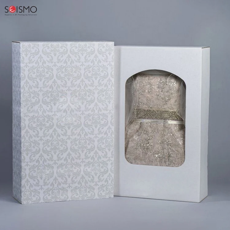 Custom Logo Big Size Preservation Luxury Package Cardbox Gift Fashion Packaging Box With Handle Clear Lid For Wedding Dresses
