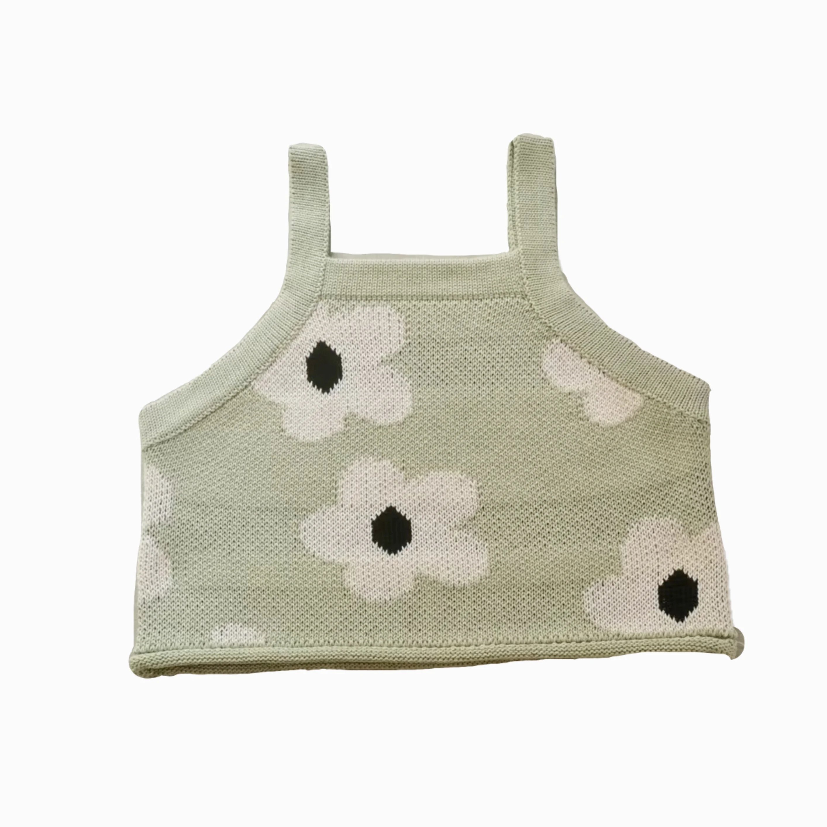 Summer Vocation Baby Girl Beach Outfit  Large Green Floral  Knitted Clothing Set 2 Pieces