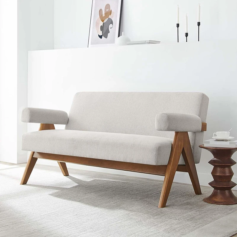 Foshan factory manufacturer modern minimalist hotel living room 2 seater wooden frame teddy boucle sherpa fabric white sofas