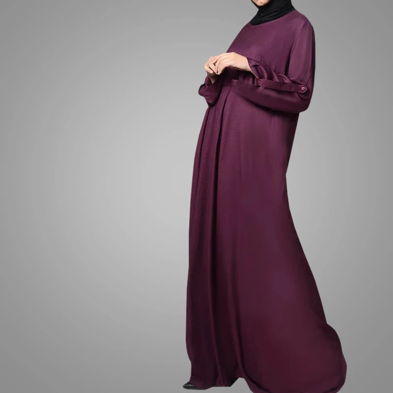 Simple Arab Islamic Clothing Long Sleeve Casual Ethnic Women Muslim Dress Flare Dubai Abaya Kimono Robe