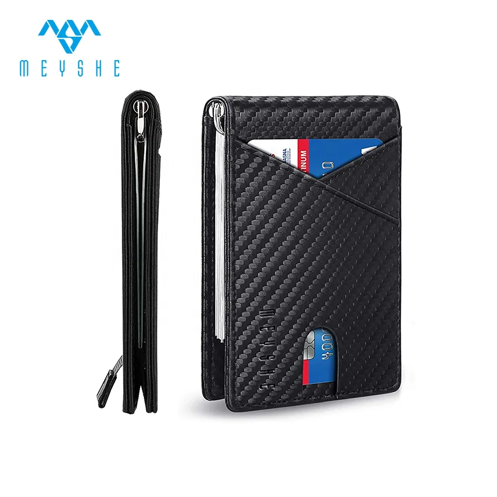 Black carbon fiber vegan ultra-thin metal money clip men slim rfid wallet