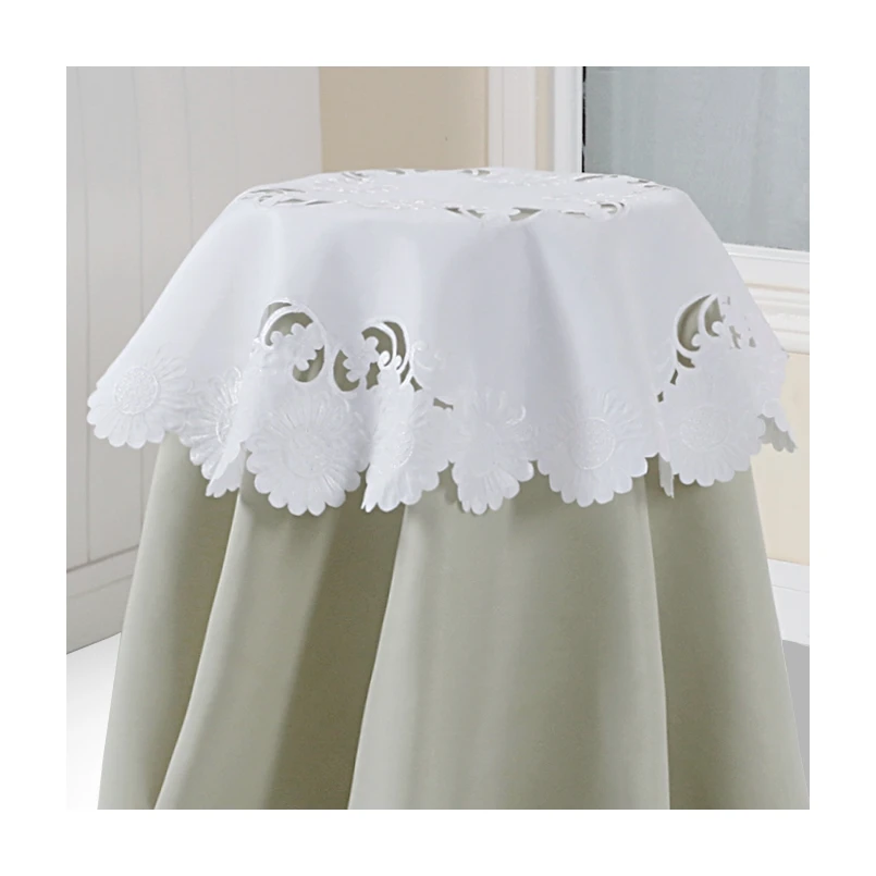 OWENIE custom 33inch jacquard hand embroidered cheap polyester wedding white round tablecloth