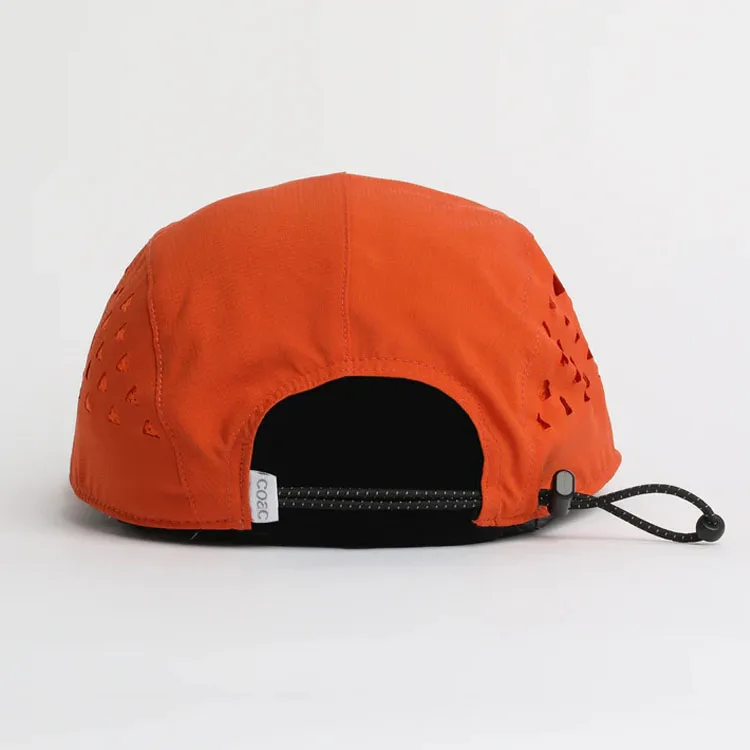 High Quality Fashion Custom Logo Running Sport Waterproof Nylon Laser Cut Hole Camp 5 Panel Cap