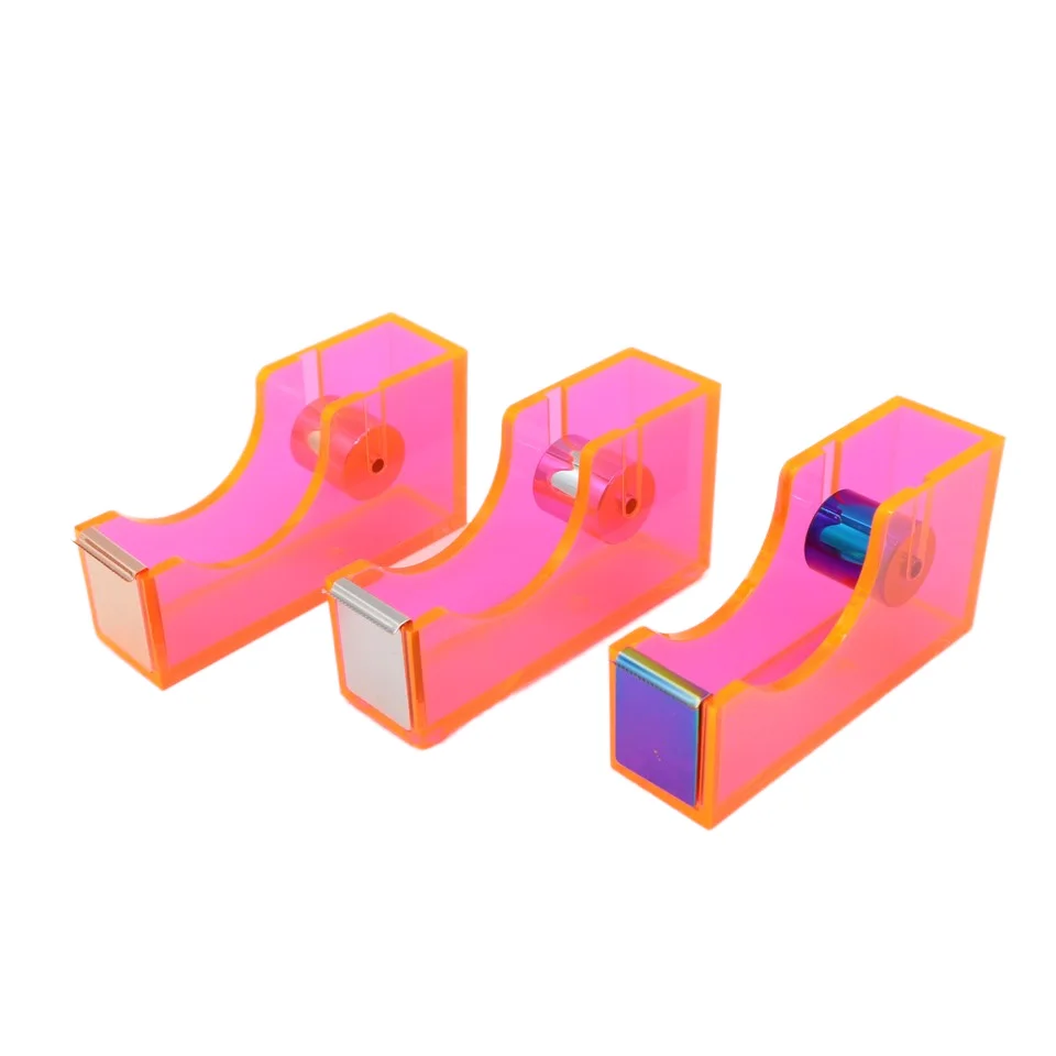Mini Acrylic Pink Yellow Tape Dispenser New Style Standard Plastic Tape Cutter Home Office Supplies Desktop Accessories