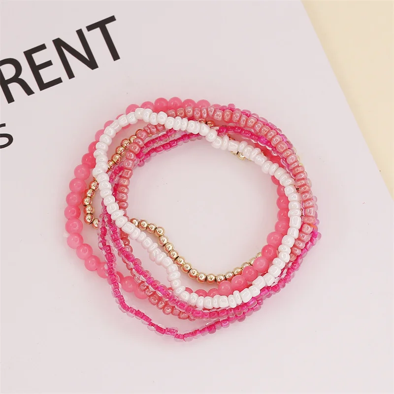 Fashion Bohemian Shine Colorful Multi-layer Crystal Resin Beads Chain Bracelet for Women Jewelry
