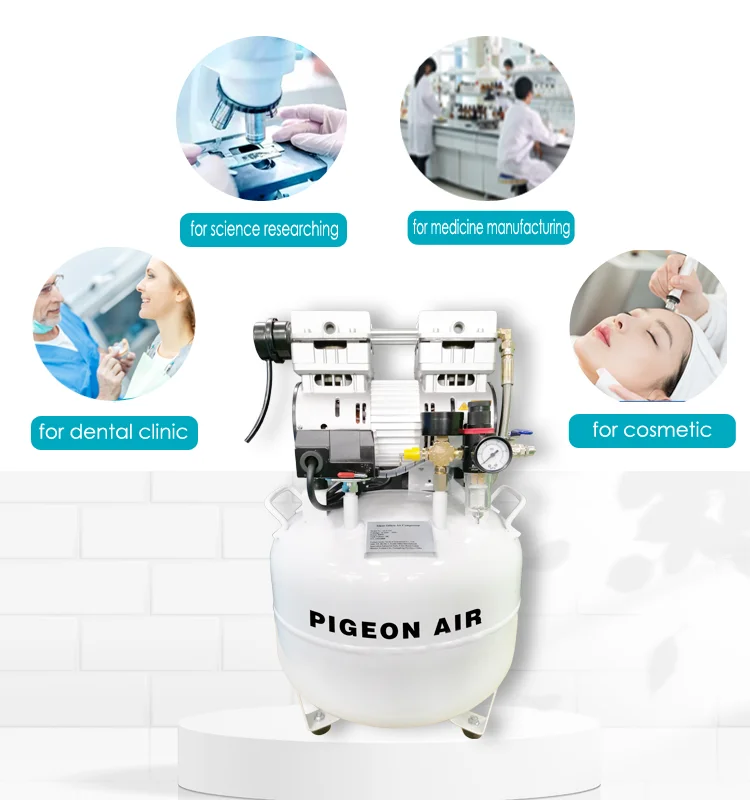 Mini Quiet 840W 1.2HP Dental Air Compressor 38L Tank Electric Power Source Metal Material Oil-Free Hospital Use Cheap Price