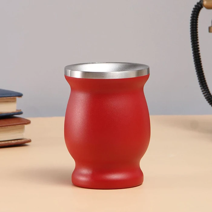 8oz Argentina Mate Gourd Cup Double Wall Stainless Steel Vacuum Insulated Yerba Mate Cup Thermal Tea Mug With Bombilla Straw