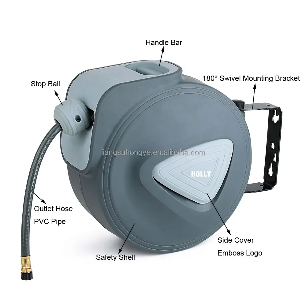 15/20 M Self Retractable Automatic Compress Air Hose Reel 50Ft Slowly Auto Rewind Air Hose Drum Wall Ceiling Mount Air Hose Reel