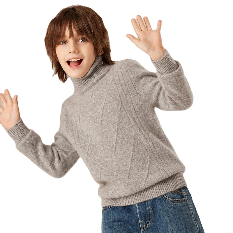 Fashion Boys and Girls Soft Mongolia 100% Cashmere Kids Pullover Long Sleeve Turtleneck Kids Cashmere Sweater