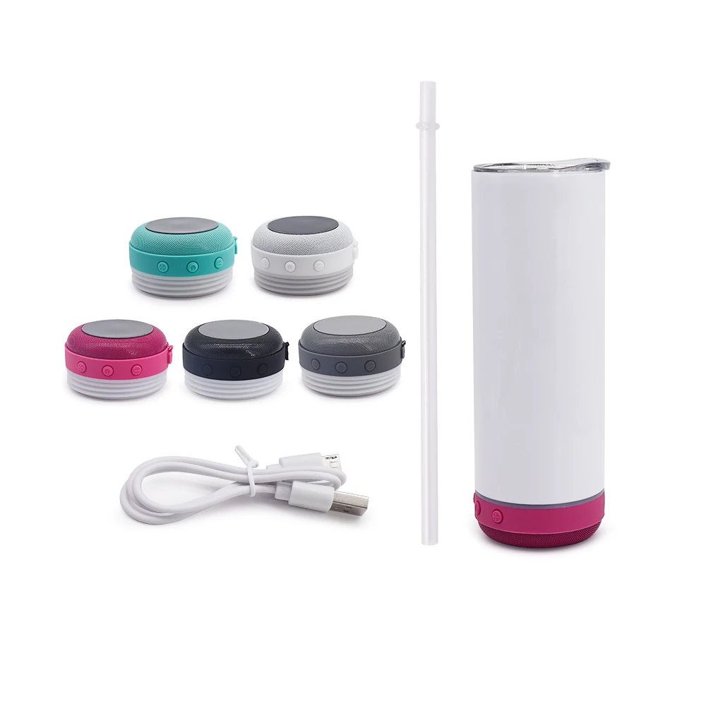 USA warehouse USB 20oz white stainless steel straight smart music cup speaker sublimation tumbler