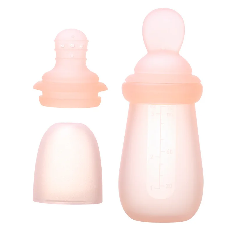 Baby fruit feeder bottle 2 in 1 Liquid Food Grade Silicone Baby Feeding Spoon and Bottle Squeezed Set baby fresh fruit feeder