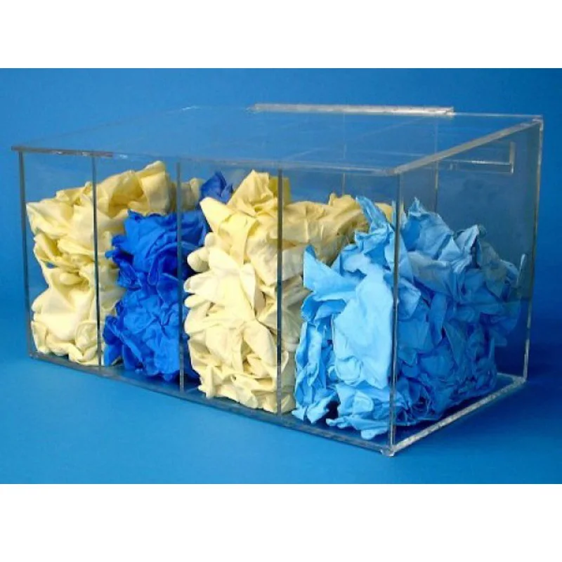 4 bins clear acrylic bulk gloves dispenser, perspex gloves storage case
