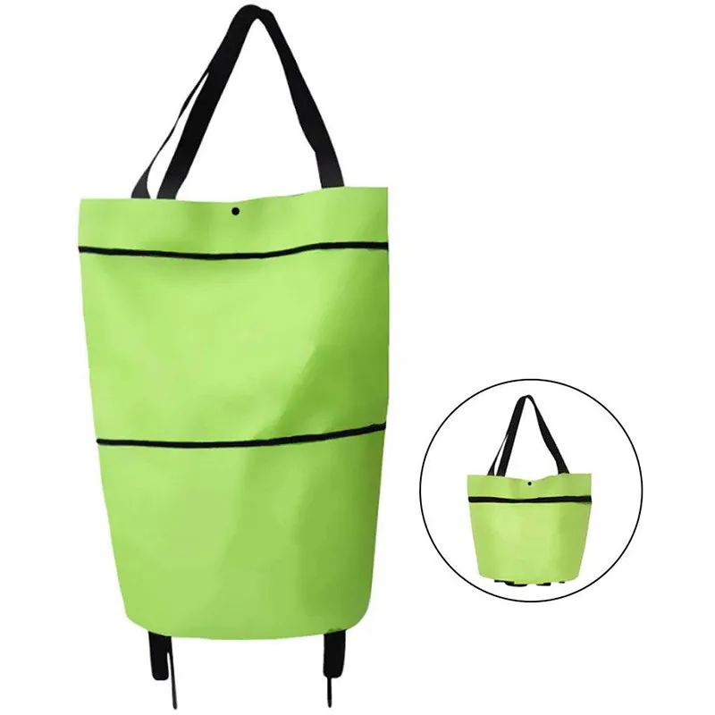 
2 in 1 Foldable Shopping Cart Collapsible Two Stage Zipper Folding Shopping Bag with Wheels 