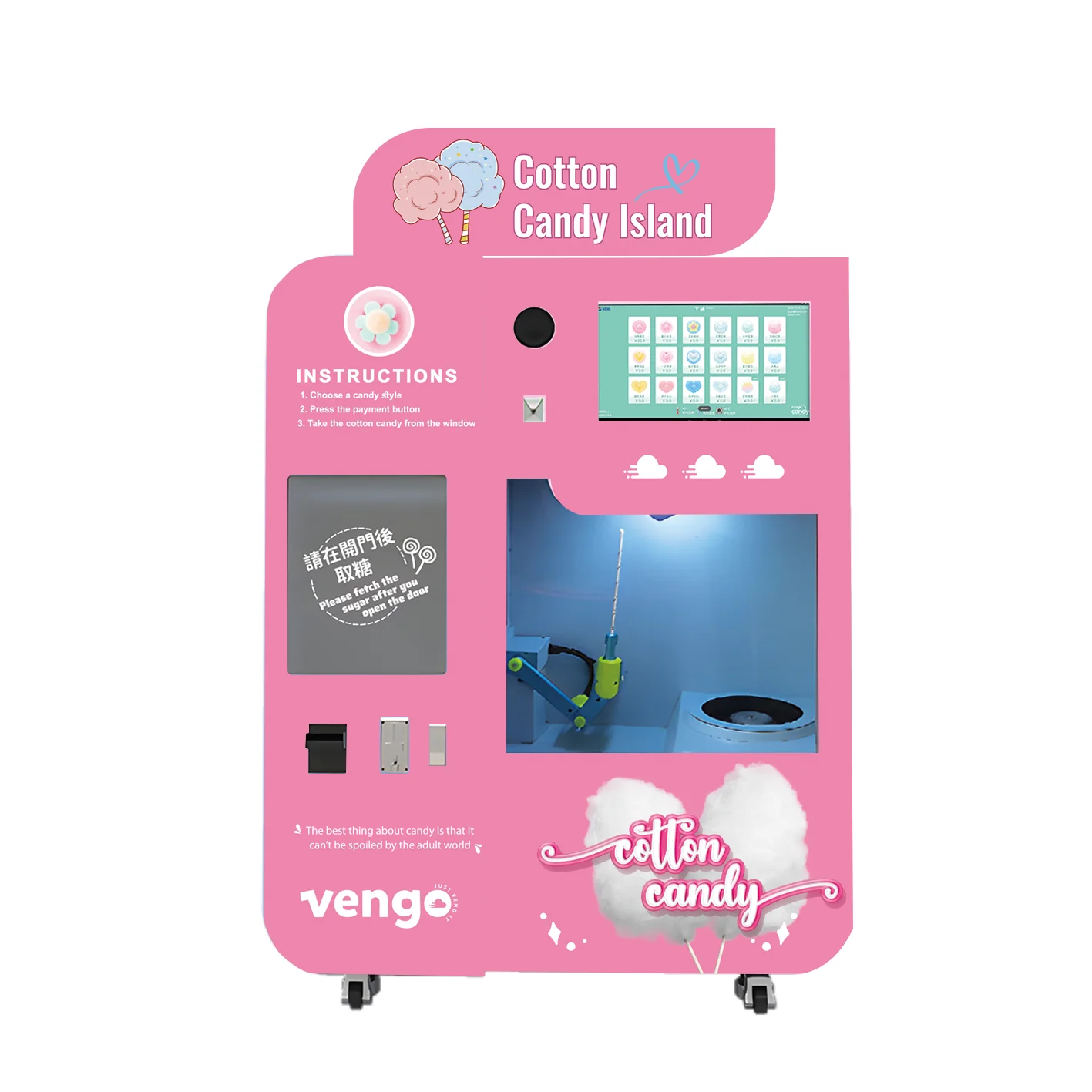 China Factory Direct Earn Money Commercial kids pink Automatic Cotton Floss Candy Vending Machine Robot For Sell party