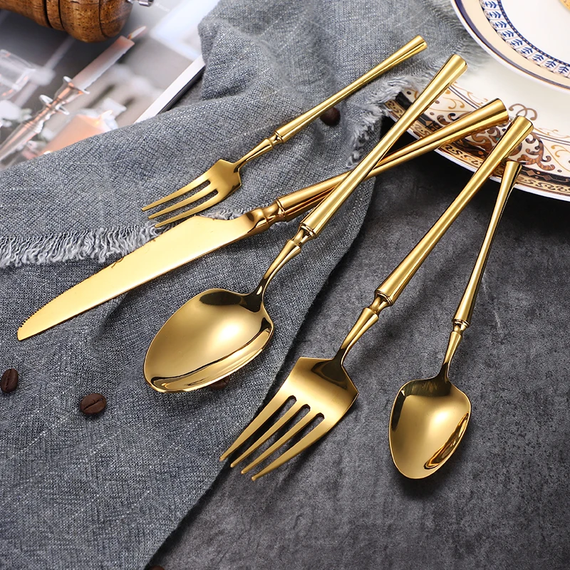 
High Quality Exquisite Pecuial 304 Stainless Steel Silverware Knife Fork and Spoon Tableware Wedding Cutlery Set 
