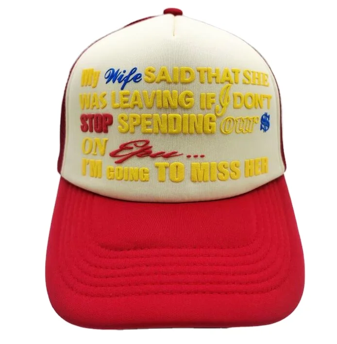 Two Tone Color Rope Five 5 Panel 3D Printed Logo Custom Foam Trucker Mesh Cap Puff Print Trucker Hat Wholesale