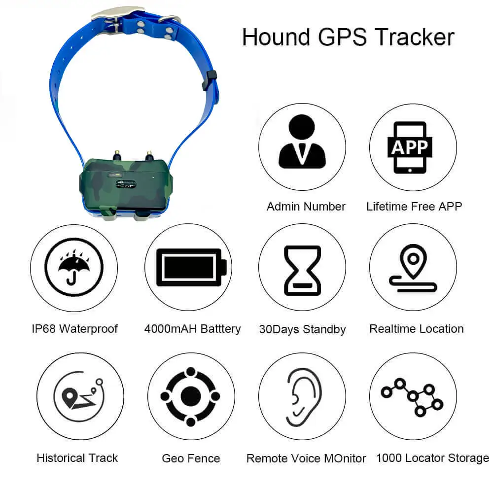 Waterproof ICAR Dog GPS Tracker Pet Anti-lost Electronic Collar 4000mah with Training Function Live Tracking for Outdoor Hunting