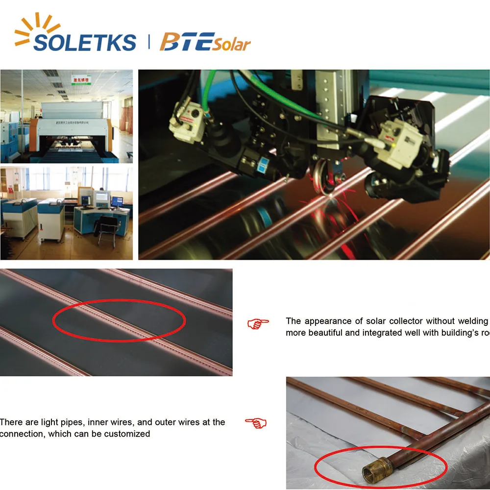 Soletks 2024 Hot sale evacuated flat plate solar collector prices Laser Welding tinox copper solar absorber plate
