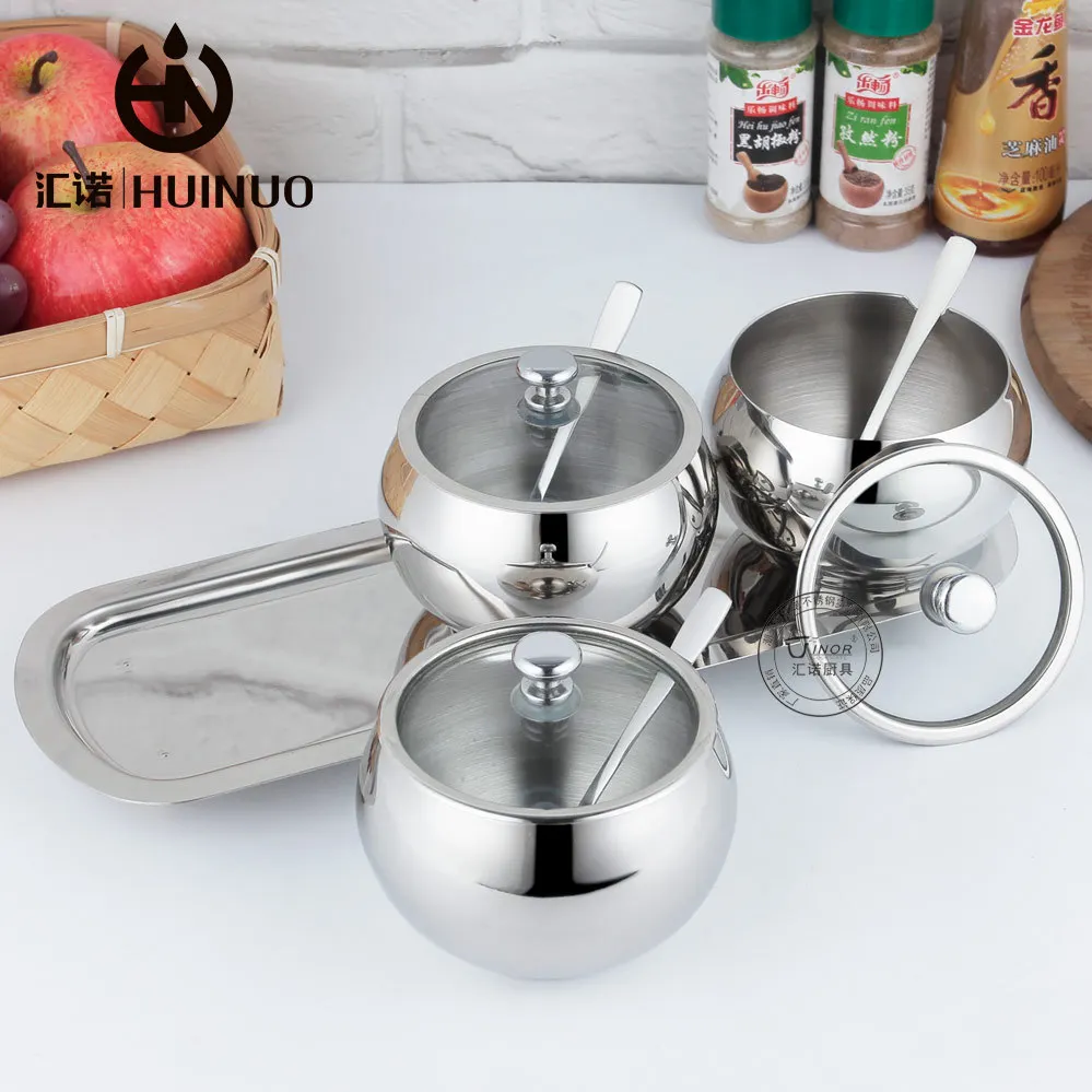 304 Stainless Steel Seasoning Box Set Kitchen Spice Jar Set With Spoon And Visible Lid