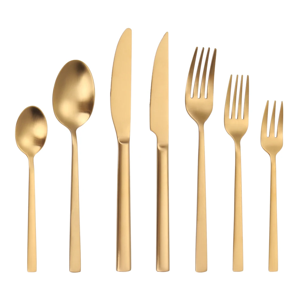 Матовая Золотая ложка из нержавеющей стали столовая набор вилок и ножей столовых приборов для свадьбы